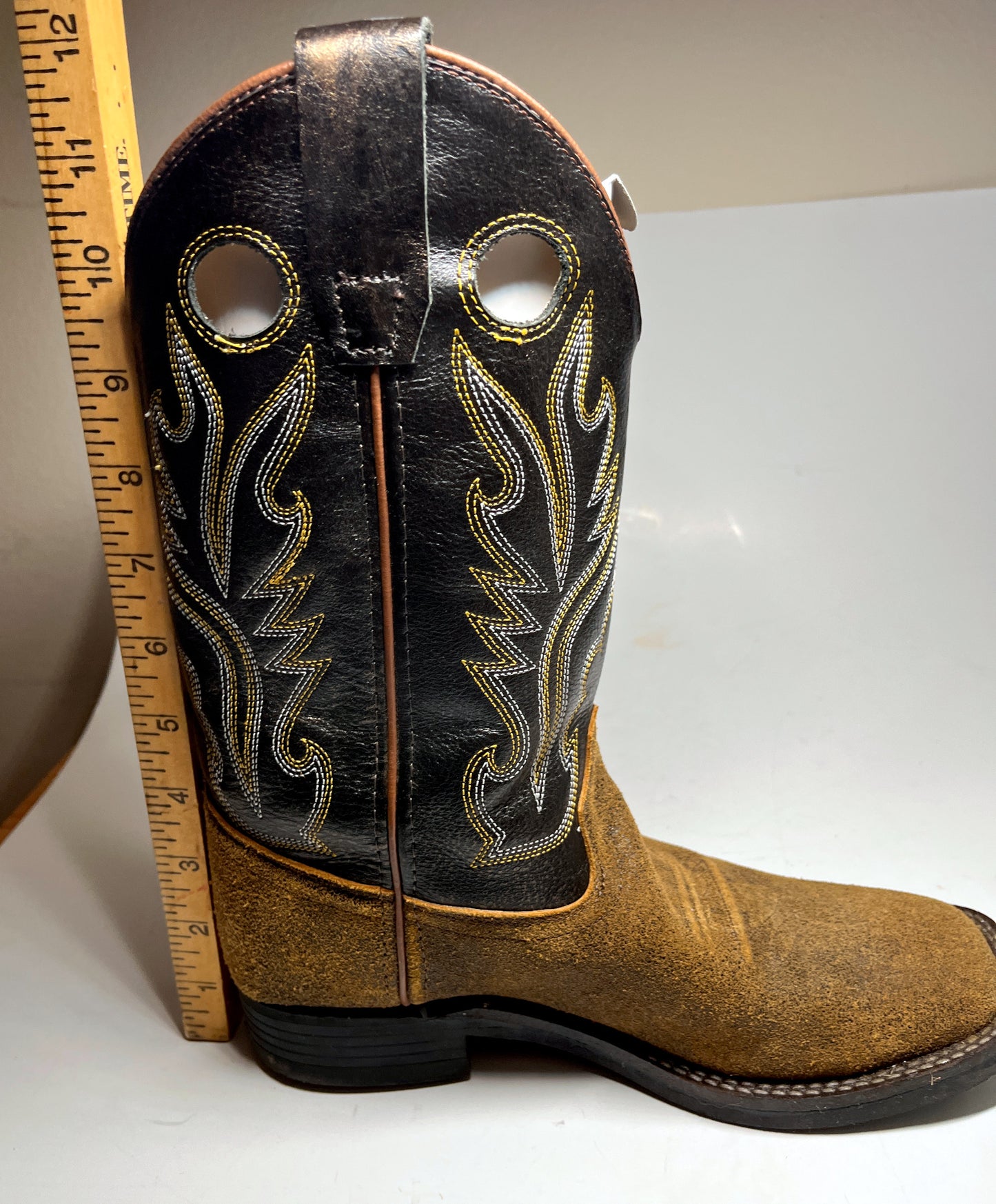 Old West Youth Boys Cowboy Boots BSY1878 Brown Leather Square Toe Size 5 EUC