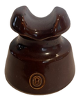 Vintage Brown Telephone Pole Insulator - 3" Ceramic Saddle-Top