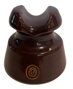 Vintage Brown Telephone Pole Insulator - 3" Ceramic Saddle-Top