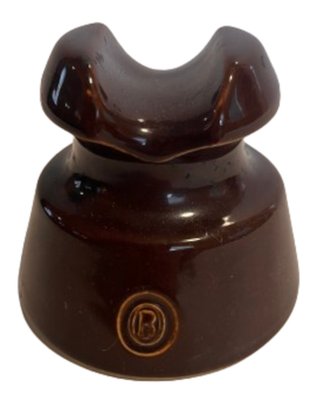 Vintage Brown Telephone Pole Insulator - 3" Ceramic Saddle-Top
