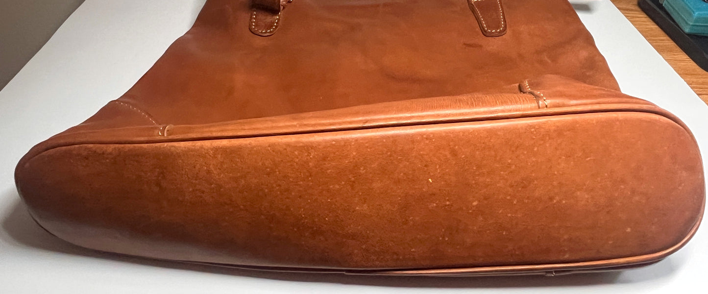 Floto Handmade Italy Brown Leather Tote Shoulder Bag Striped Lining Buckle Zip