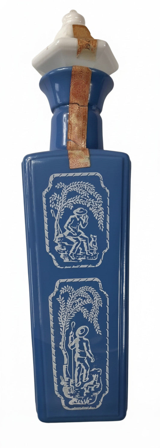Vintage 1965 Jim Beam "Shepherd Cameo" Blue Milk Glass Decanter
