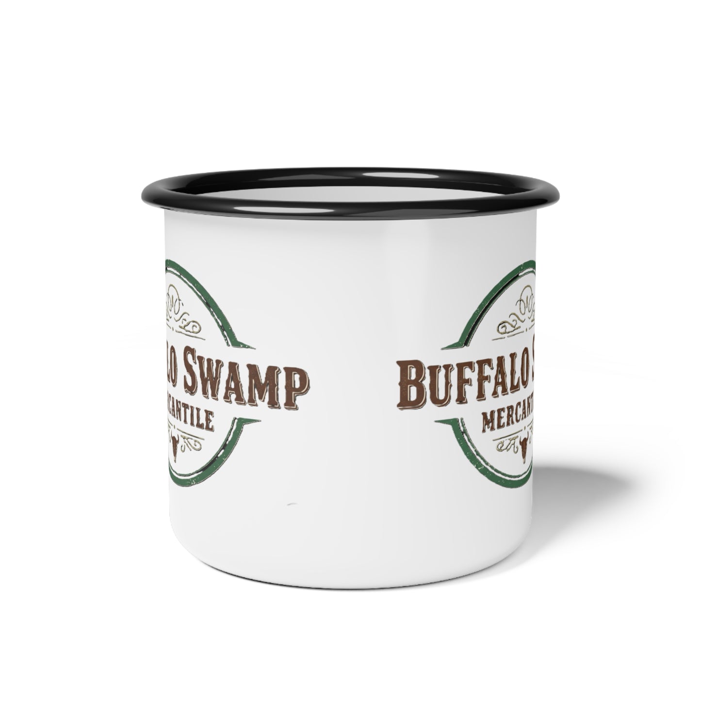 Buffalo Swamp Mercantile Enamel Camp Cup — Rustic Outdoor Coffee Mug