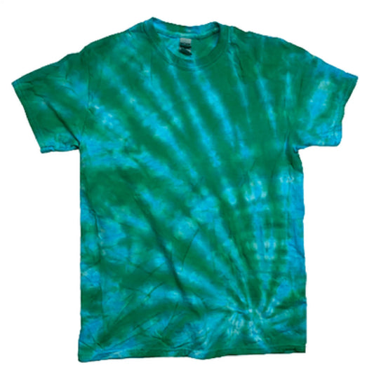 Hand-Dyed Spiral Tee — Emerald Green & Aqua Blue