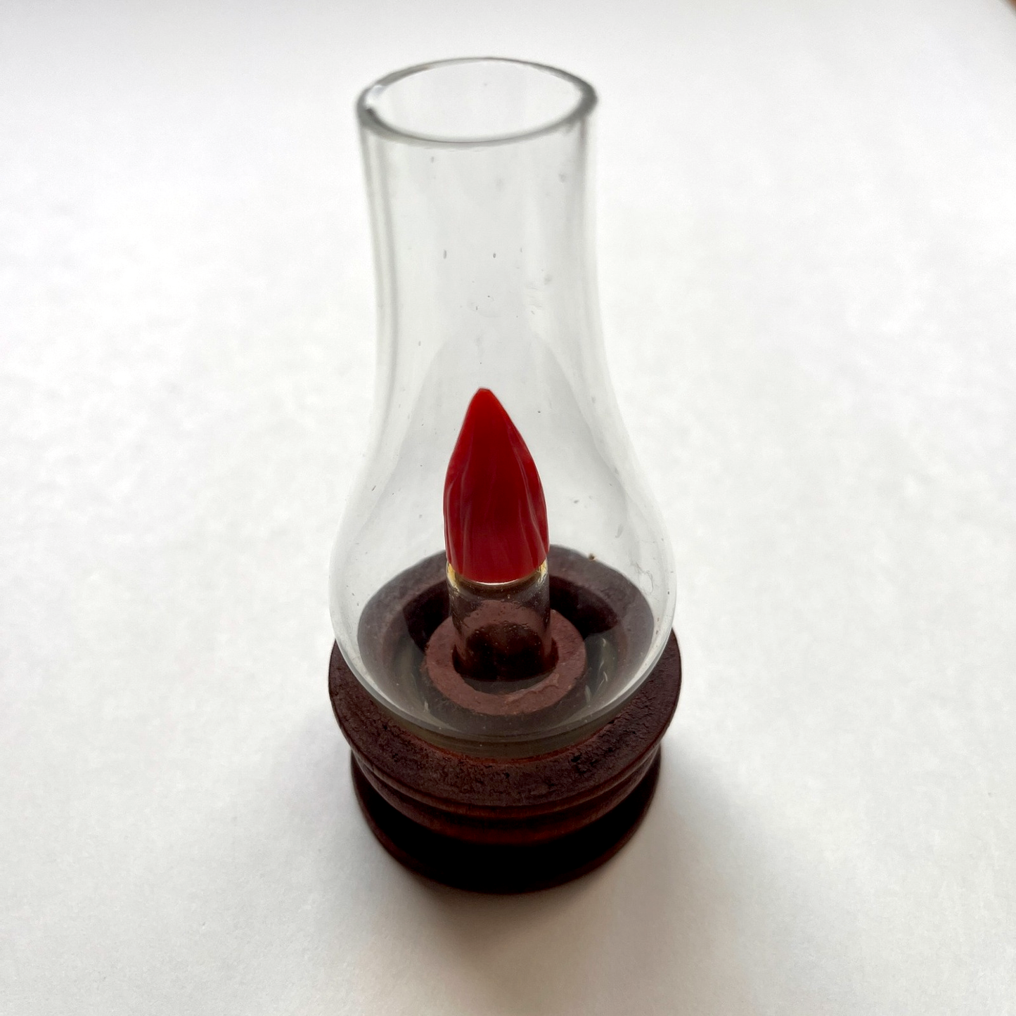 Vintage Oil Lamp Shaped Perfume Bottle – Glass & Wood – Unique Collectible