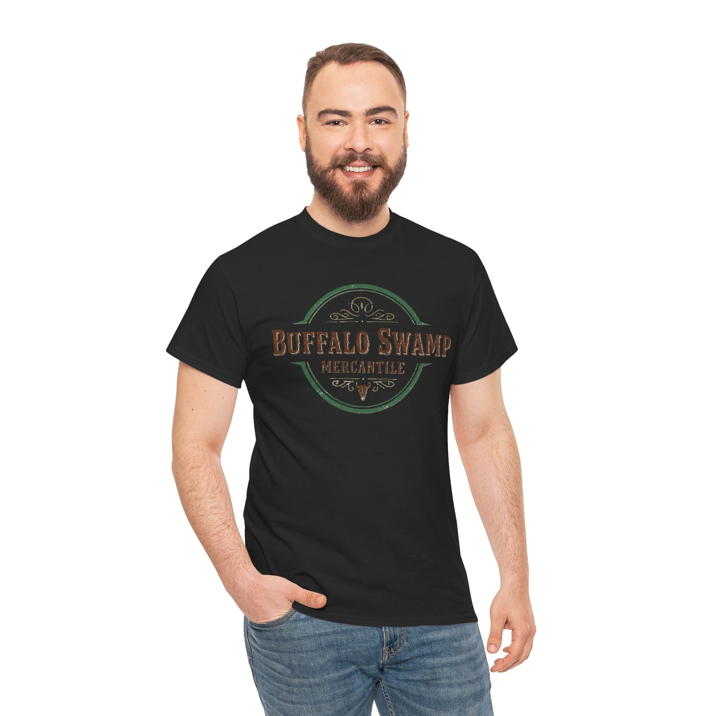 Buffalo Swamp Mercantile Logo Tee - Rustic Outdoor Graphic T-Shirt