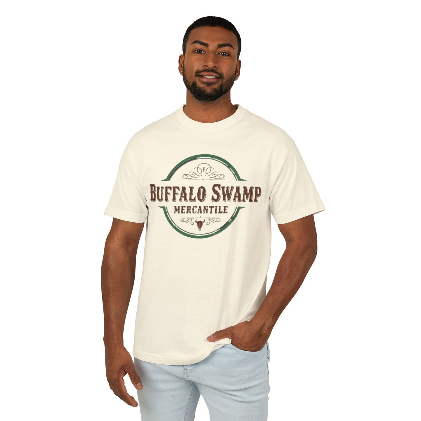 Buffalo Swamp Mercantile Vintage Logo Tee – Garment-Dyed Heavyweight Cotton