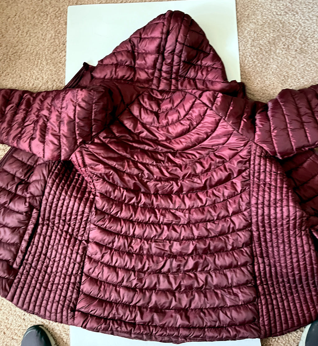 Excelled Womens Burgundy Hooded Puffer Jacket Full Zip Lightweight 2X Plus Size