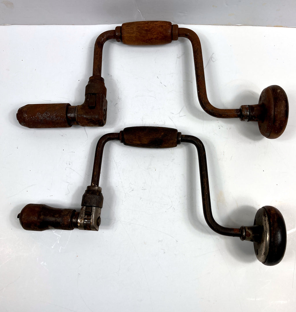 Vintage Carpenters Hand Brace Lot – 8-Inch Sweep – Pair of Restoration Projects