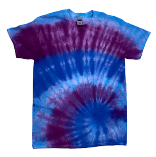 Hand-Dyed Cosmic Spiral Tee — Purple & Blue