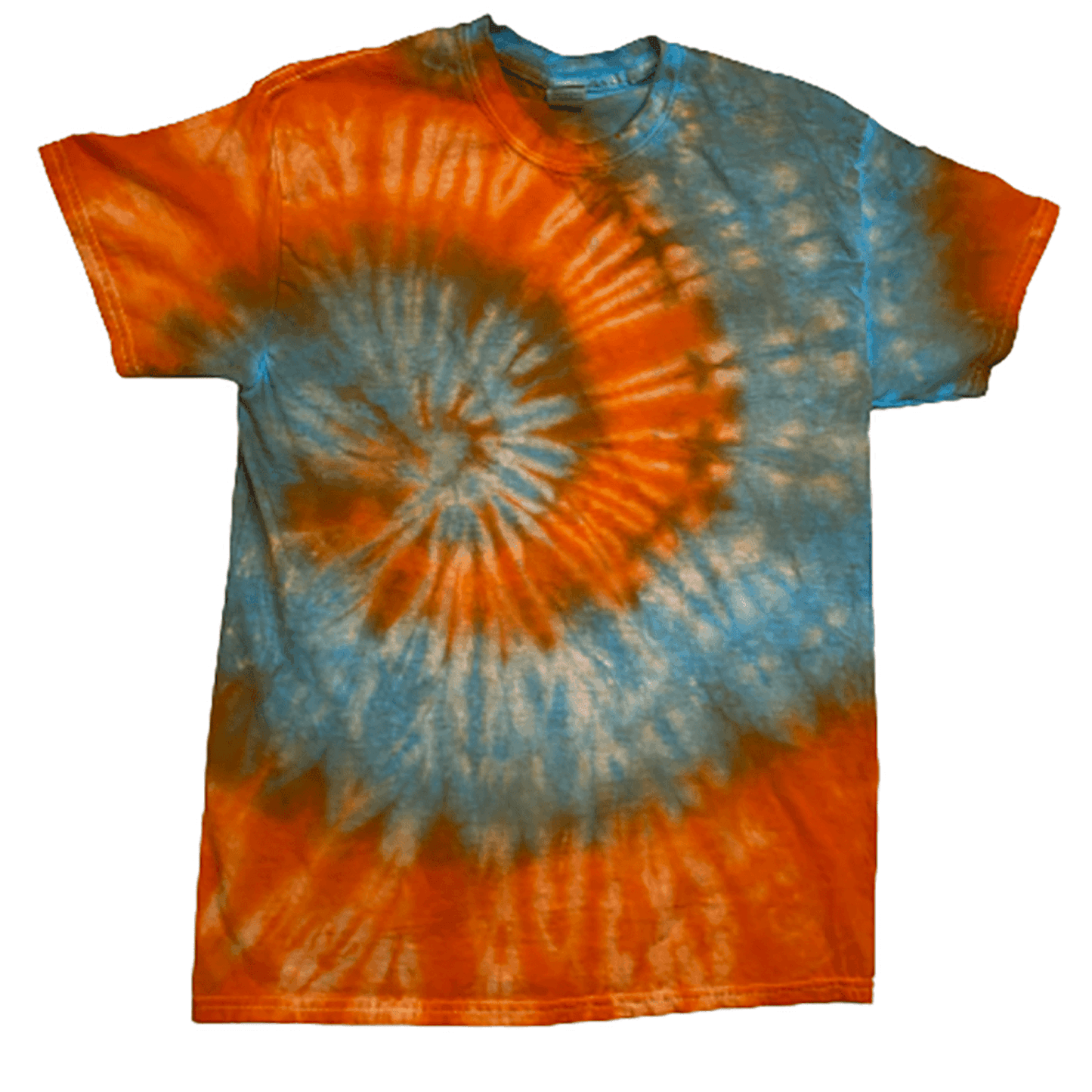 Hand-Dyed Spiral Tee — Rust Orange & Sky Blue