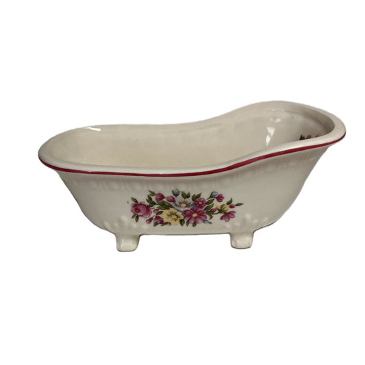 Vintage Porcelain Clawfoot Bathtub Soap Dish – Floral, Footed