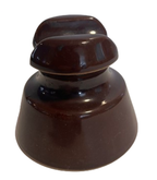 Vintage Brown Telephone Pole Insulator - 3" Ceramic Saddle-Top
