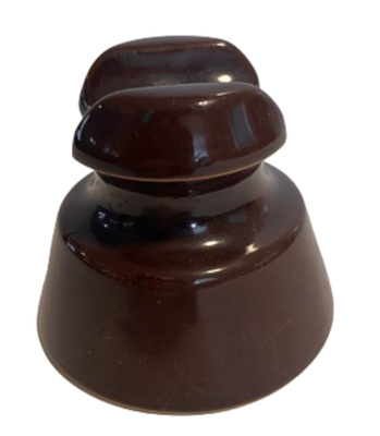Vintage Brown Telephone Pole Insulator - 3" Ceramic Saddle-Top