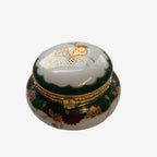 Vintage Porcelain Trinket Box Green White Gold Gilt Hinged Jewelry Box