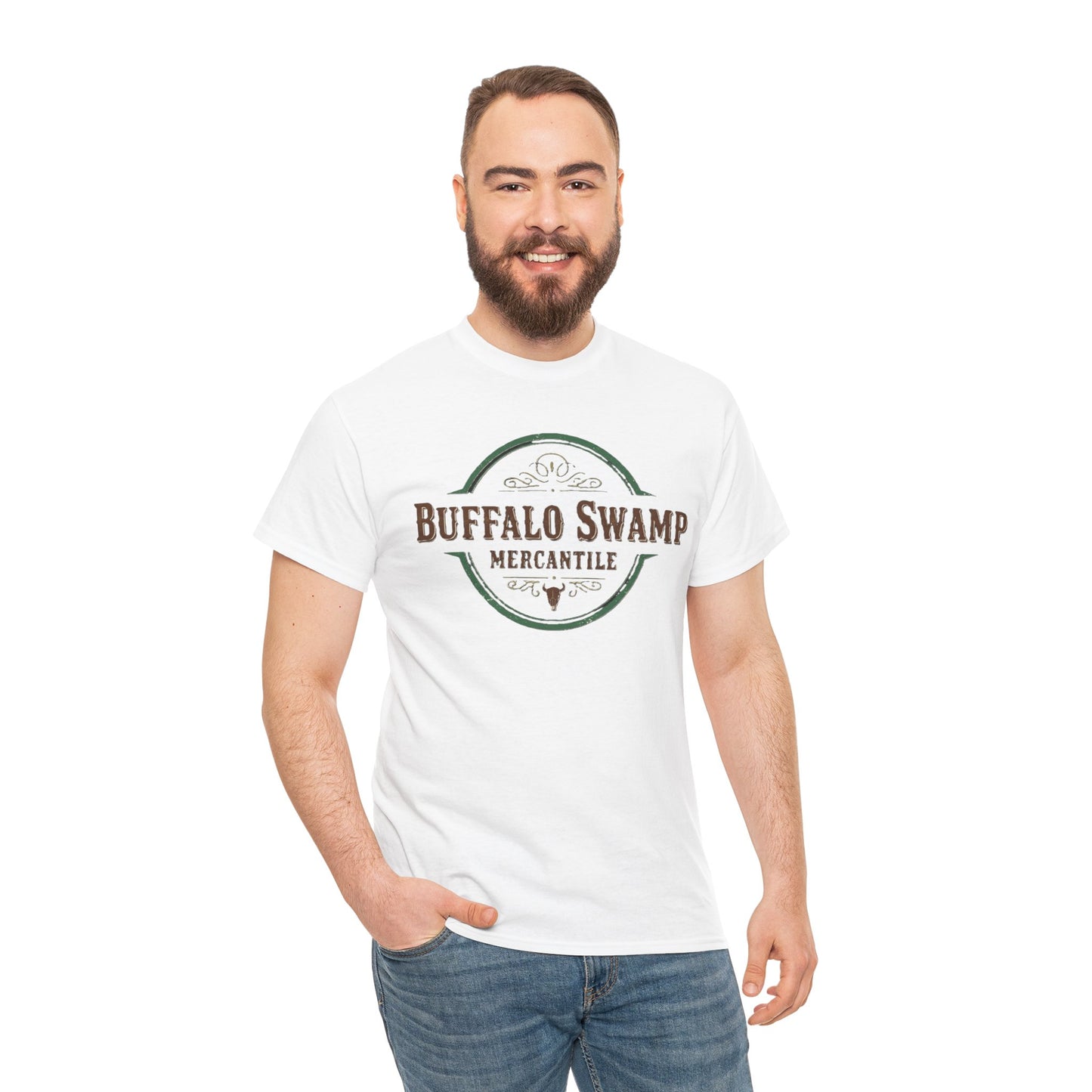 Buffalo Swamp Mercantile Logo Tee - Rustic Outdoor Graphic T-Shirt