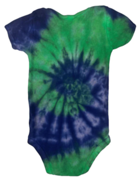 Hand-Dyed Infant Onesie — Green & Blue Spiral | DC Dyes