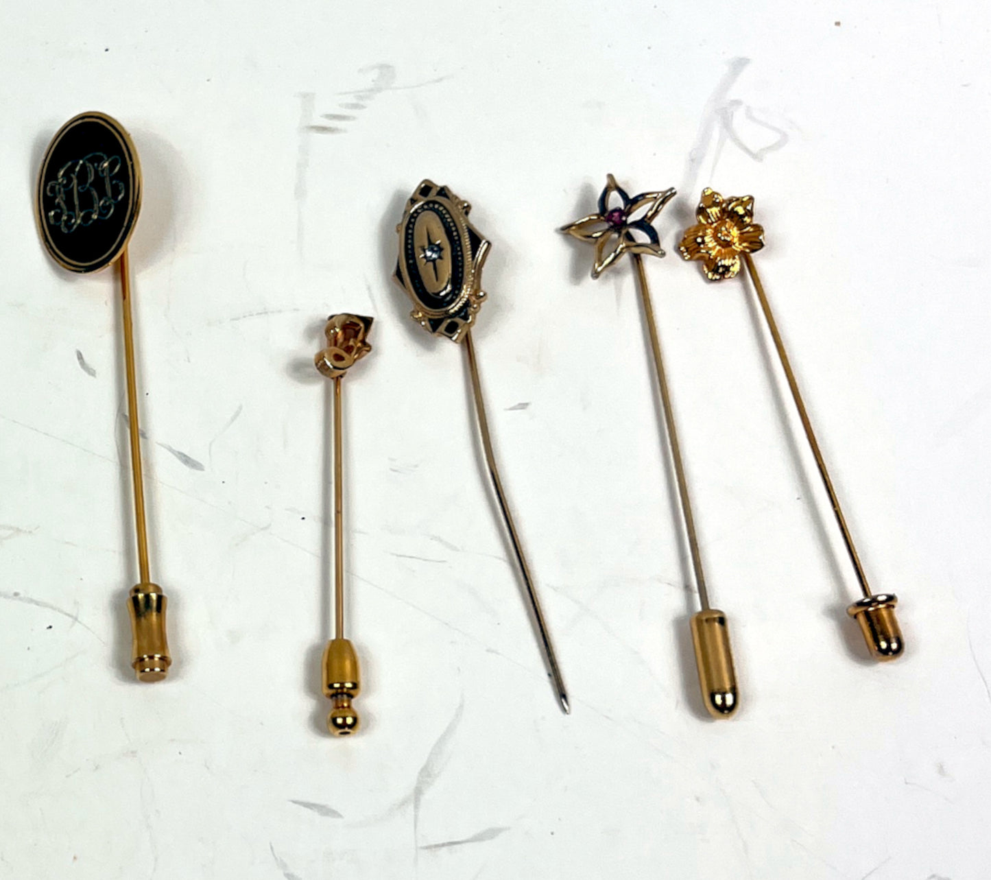 Vintage Stickpin & Hatpin Collection with Watch Chain – 8-Piece Estate Lot