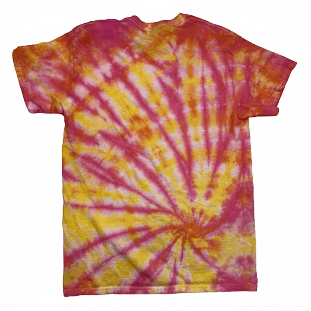 Hand-Dyed Sunrise Spiral Tee — Yellow, Pink & Orange