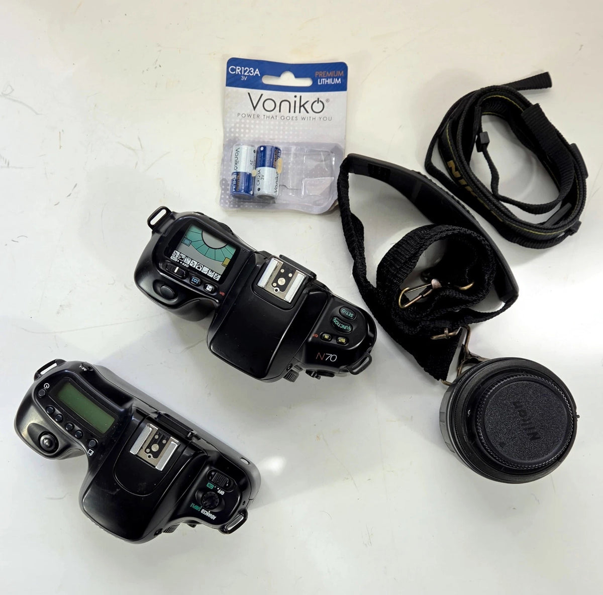 Nikon N70 & N50 35mm Film Camera Lot with Tamron 28–80mm Lens, As-Is