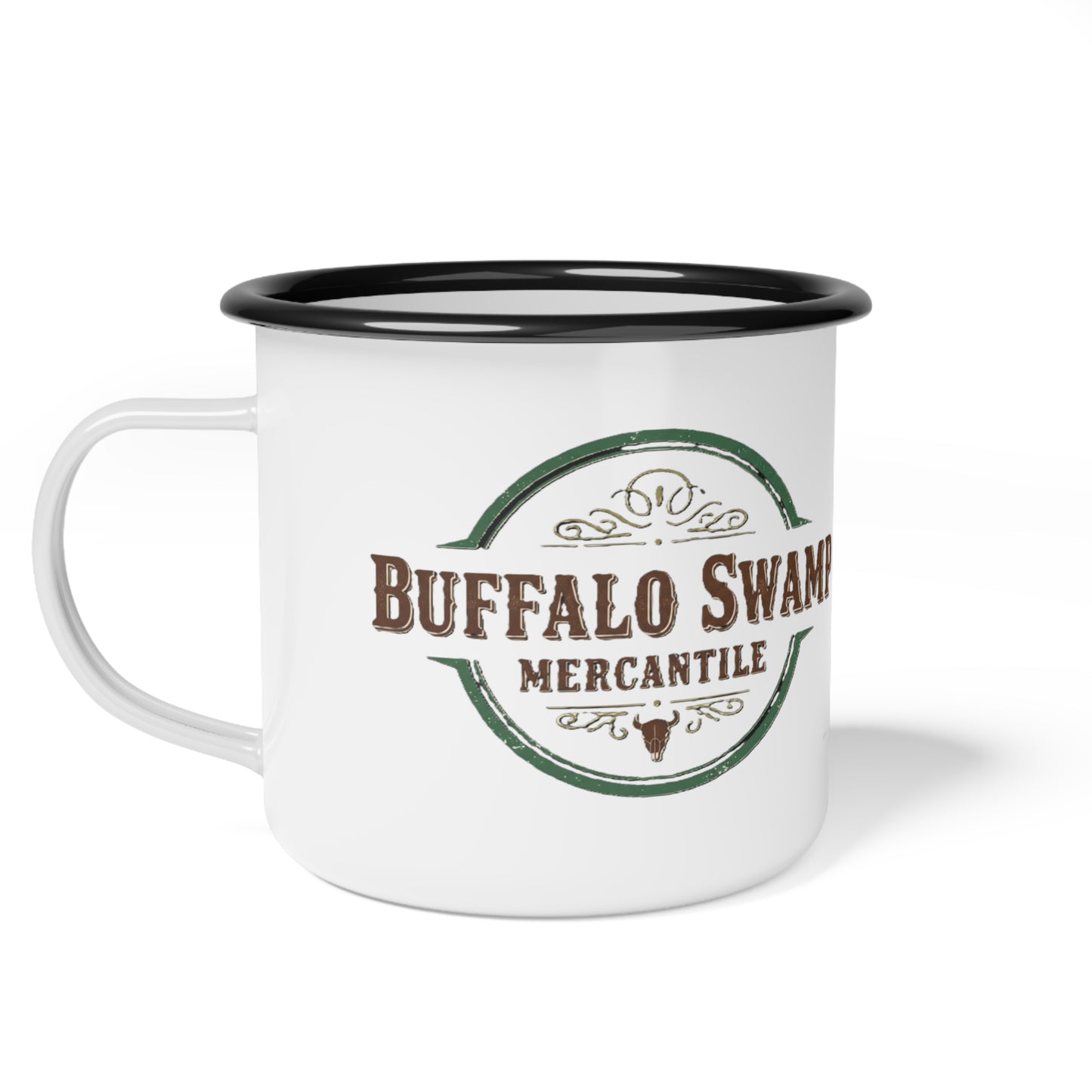 Buffalo Swamp Mercantile Enamel Camp Cup — Rustic Outdoor Coffee Mug