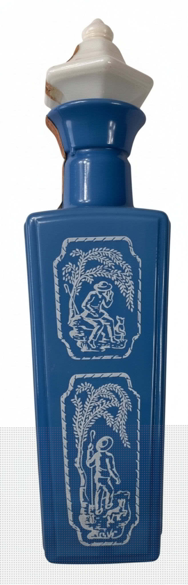 Vintage 1965 Jim Beam "Shepherd Cameo" Blue Milk Glass Decanter