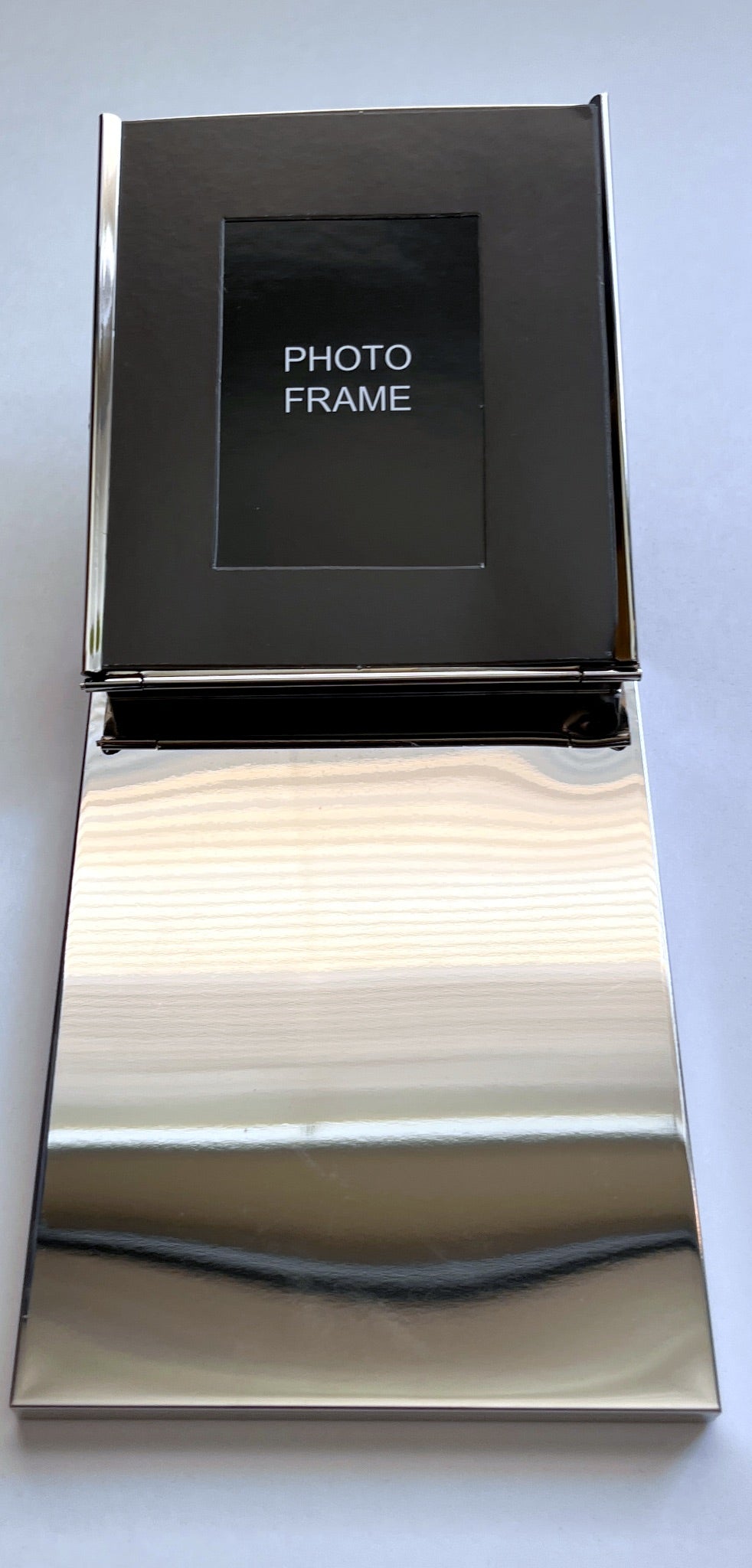 Chrome Photo Frame with Notepad – Polished Desk Accessory