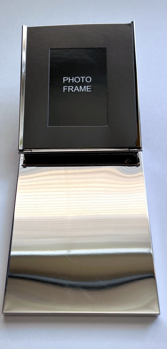 Chrome Photo Frame with Notepad – Polished Desk Accessory