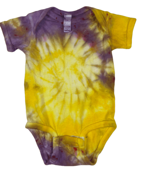 Hand-Dyed Infant Onesie — Yellow & Purple Spiral
