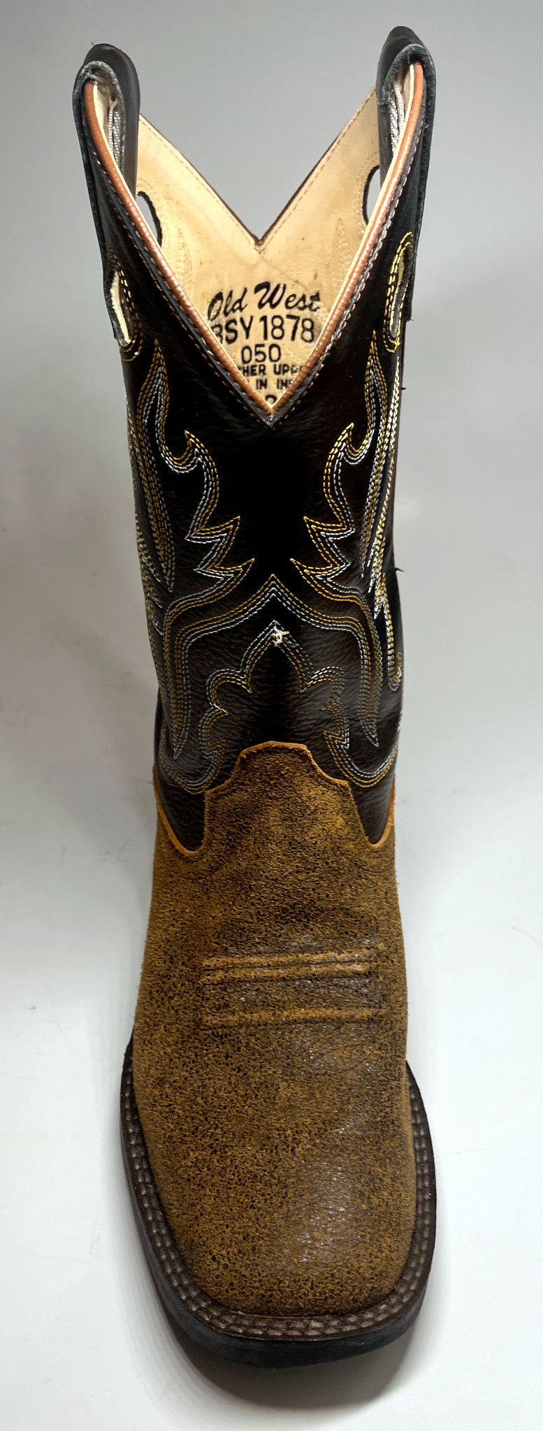 Old West Youth Boys Cowboy Boots BSY1878 Brown Leather Square Toe Size 5 EUC