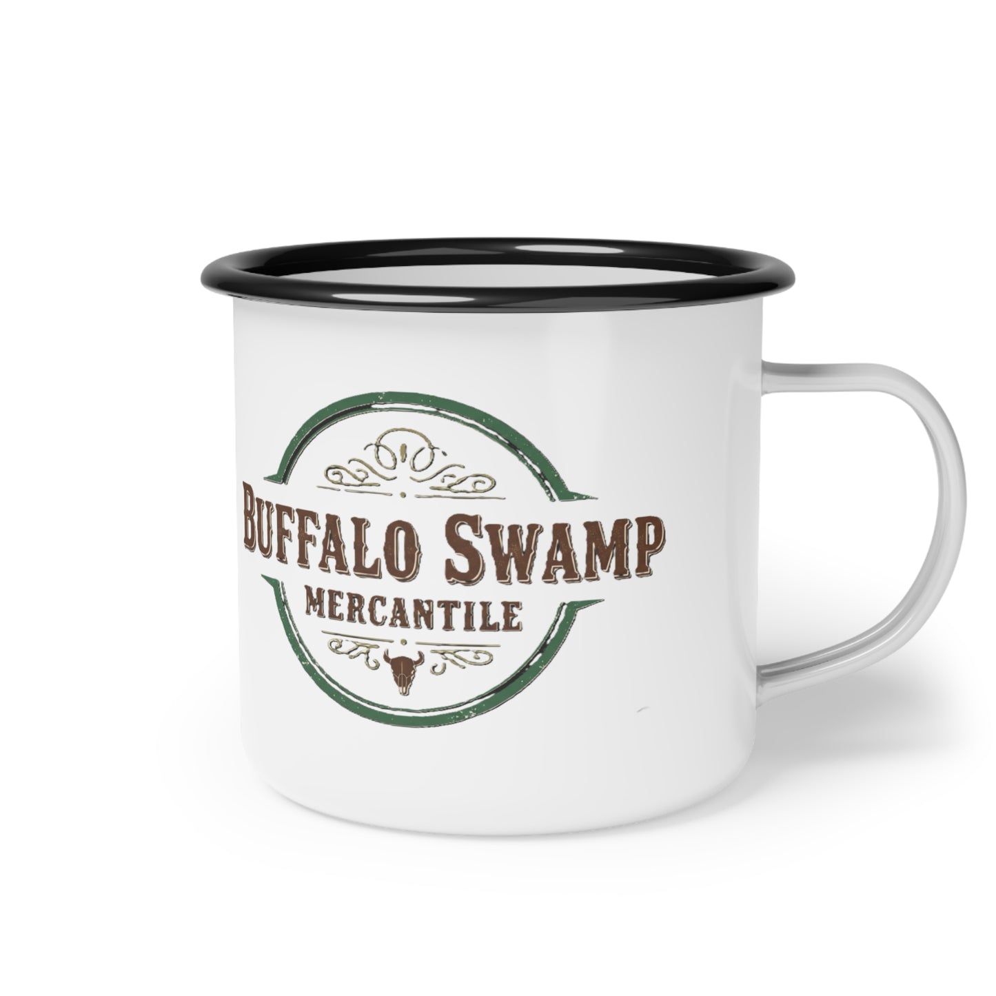 Buffalo Swamp Mercantile Enamel Camp Cup — Rustic Outdoor Coffee Mug