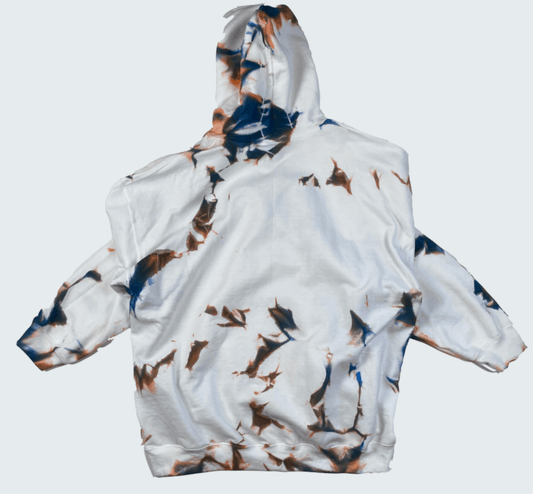 Hand-Dyed Pullover Hoodie – Deep Blue & Earth Brown