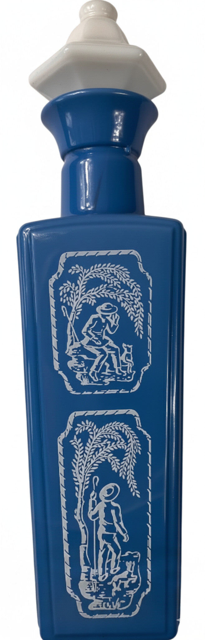 Vintage 1965 Jim Beam "Shepherd Cameo" Blue Milk Glass Decanter