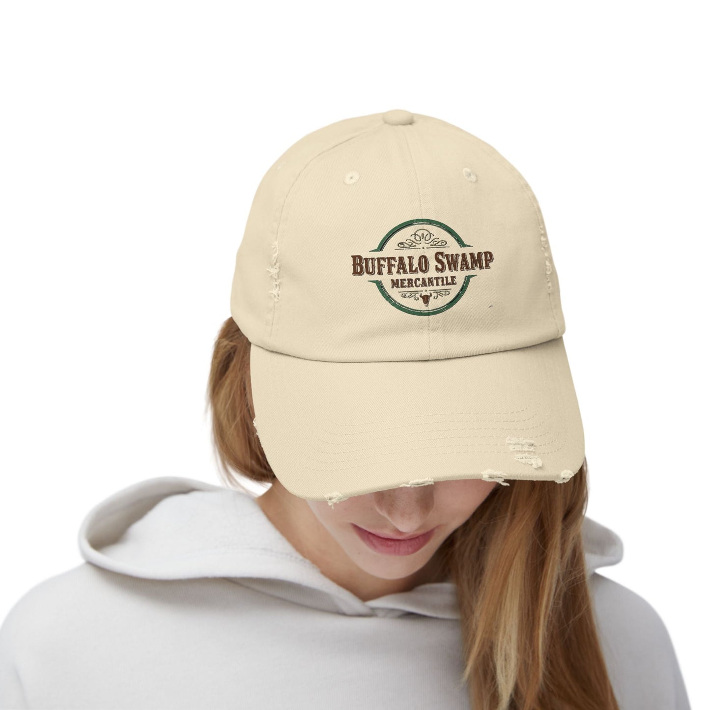 Buffalo Swamp Mercantile Distressed Logo Cap – Cotton Twill Hat