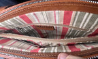 Floto Handmade Italy Brown Leather Tote Shoulder Bag Striped Lining Buckle Zip