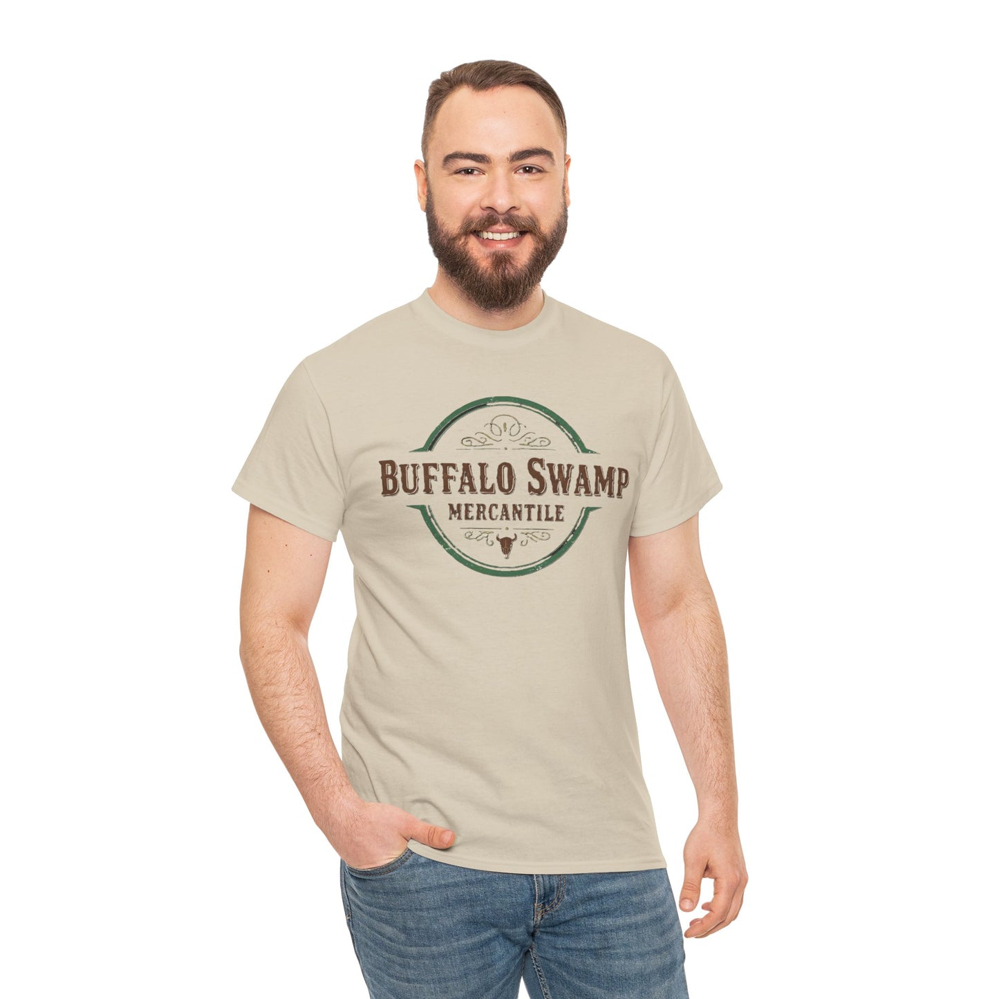 Buffalo Swamp Mercantile Logo Tee - Rustic Outdoor Graphic T-Shirt