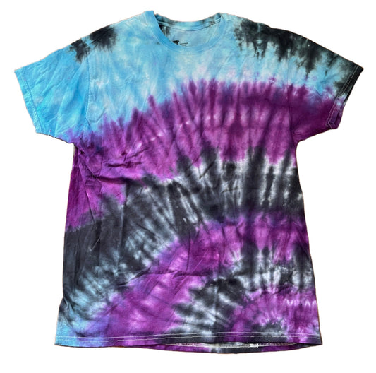 Hand-Dyed Twilight Spiral Tee — Purple, Blue & Black