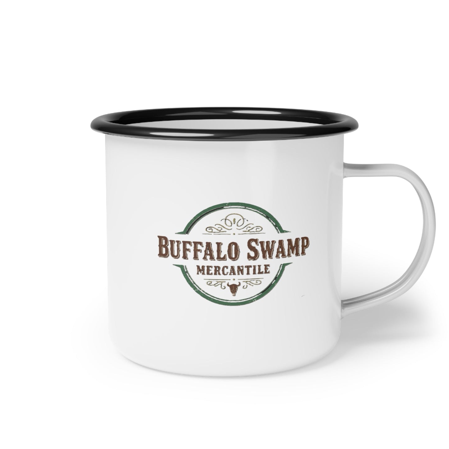 Buffalo Swamp Mercantile Enamel Camp Cup – 12 oz Retro Outdoor Mug