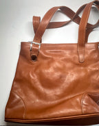 Floto Handmade Italy Brown Leather Tote Shoulder Bag Striped Lining Buckle Zip