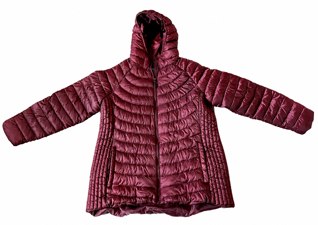 Excelled Womens Burgundy Hooded Puffer Jacket Full Zip Lightweight 2X Plus Size
