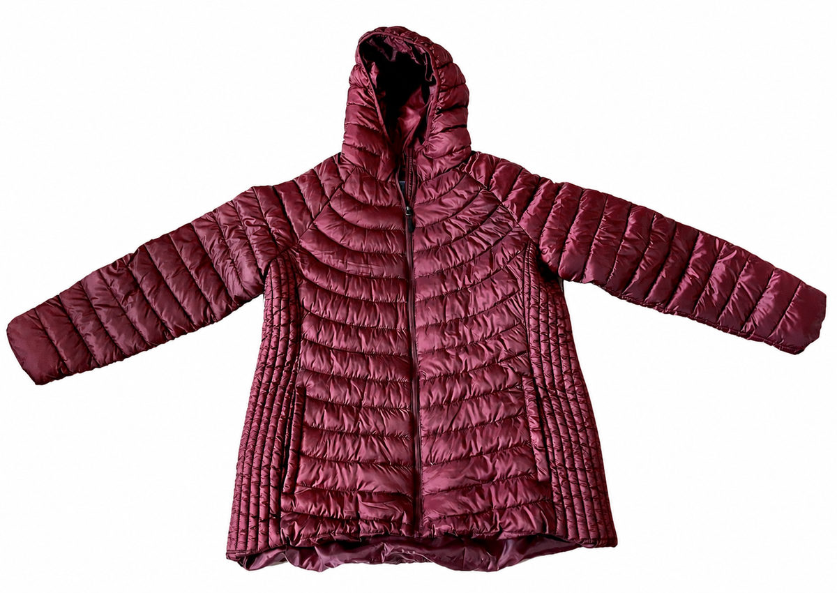 Excelled Womens Burgundy Hooded Puffer Jacket Full Zip Lightweight 2X Plus Size