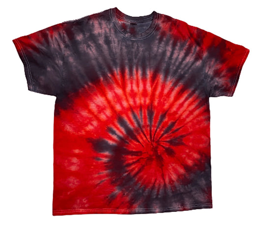 Hand-Dyed Spiral Tee — Crimson Red & Black