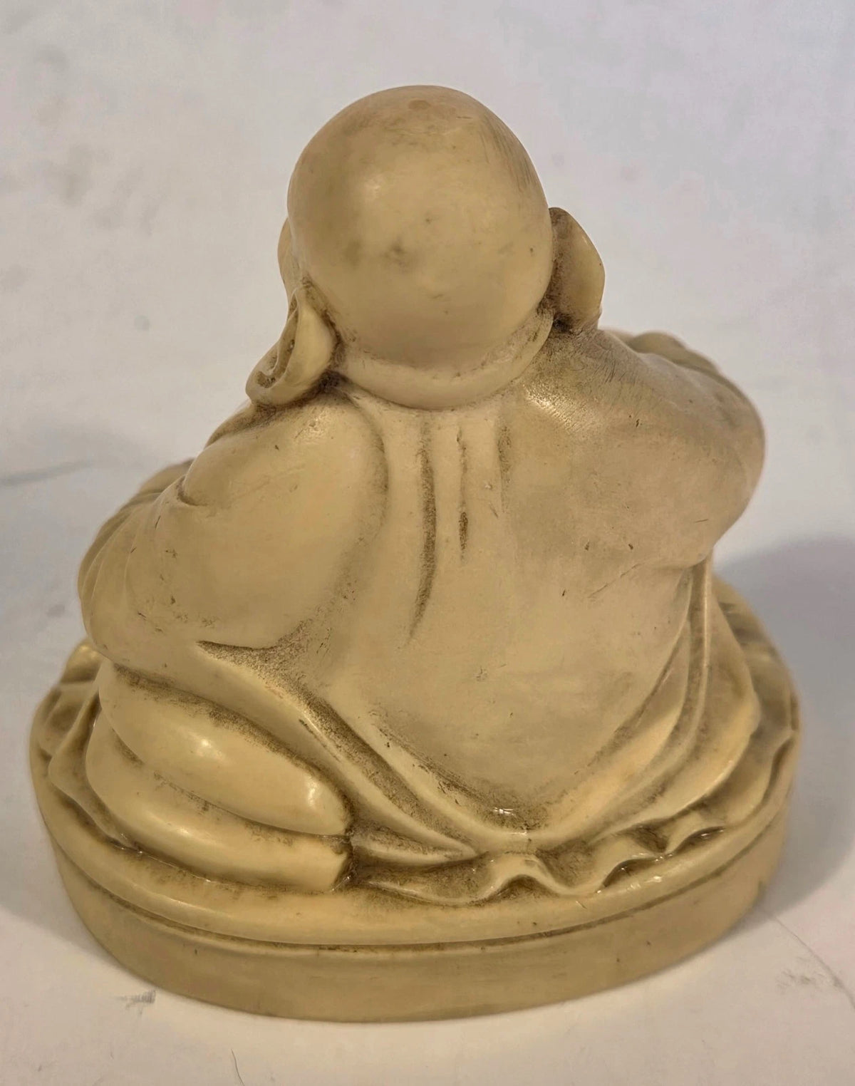 Vintage Laughing Buddha Statue Figurine Budai Asian Decor Cream Finish