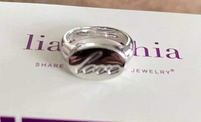 Lia Sophia 'Amour' Ring — Silver-Tone Love Script, Size 8