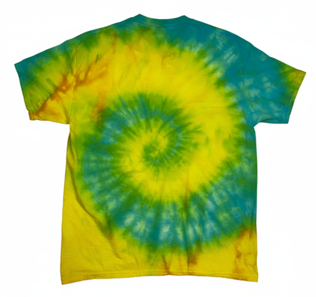 Hand-Dyed Sunburst Spiral Tee — Yellow & Blue