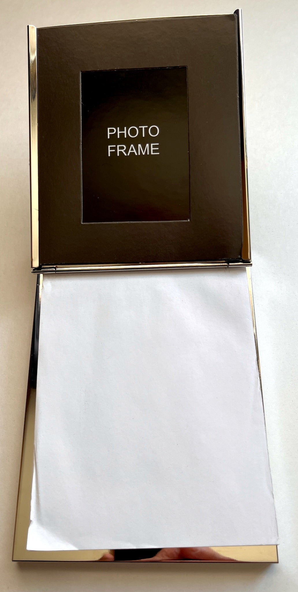 Chrome Photo Frame with Notepad – Polished Desk Accessory