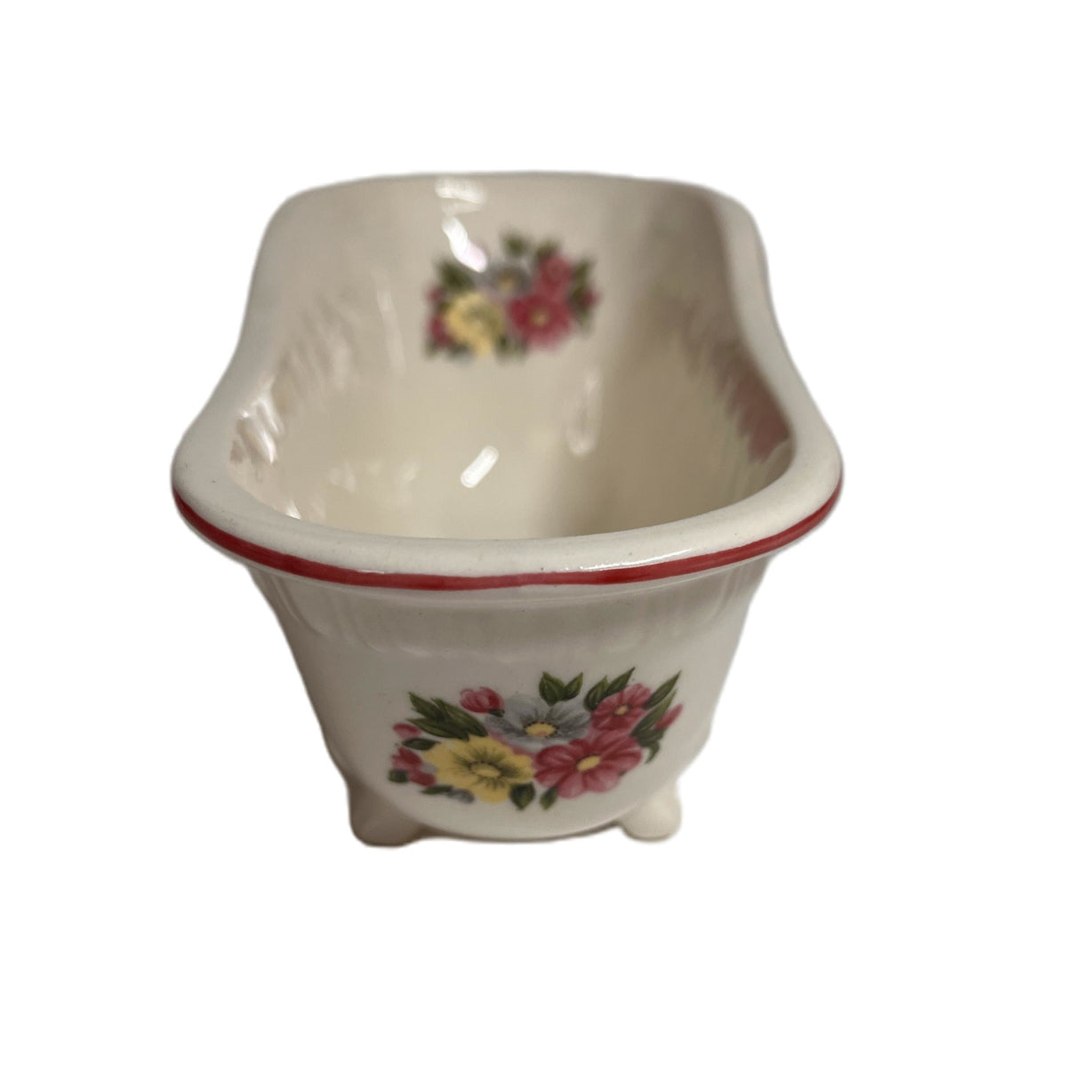 Vintage Clawfoot Bathtub Soap Dish Porcelain Floral Footed Bathroom Decor