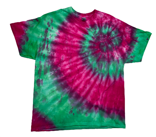 Hand-Dyed Spiral Tee — Pink & Green | DC Dyes