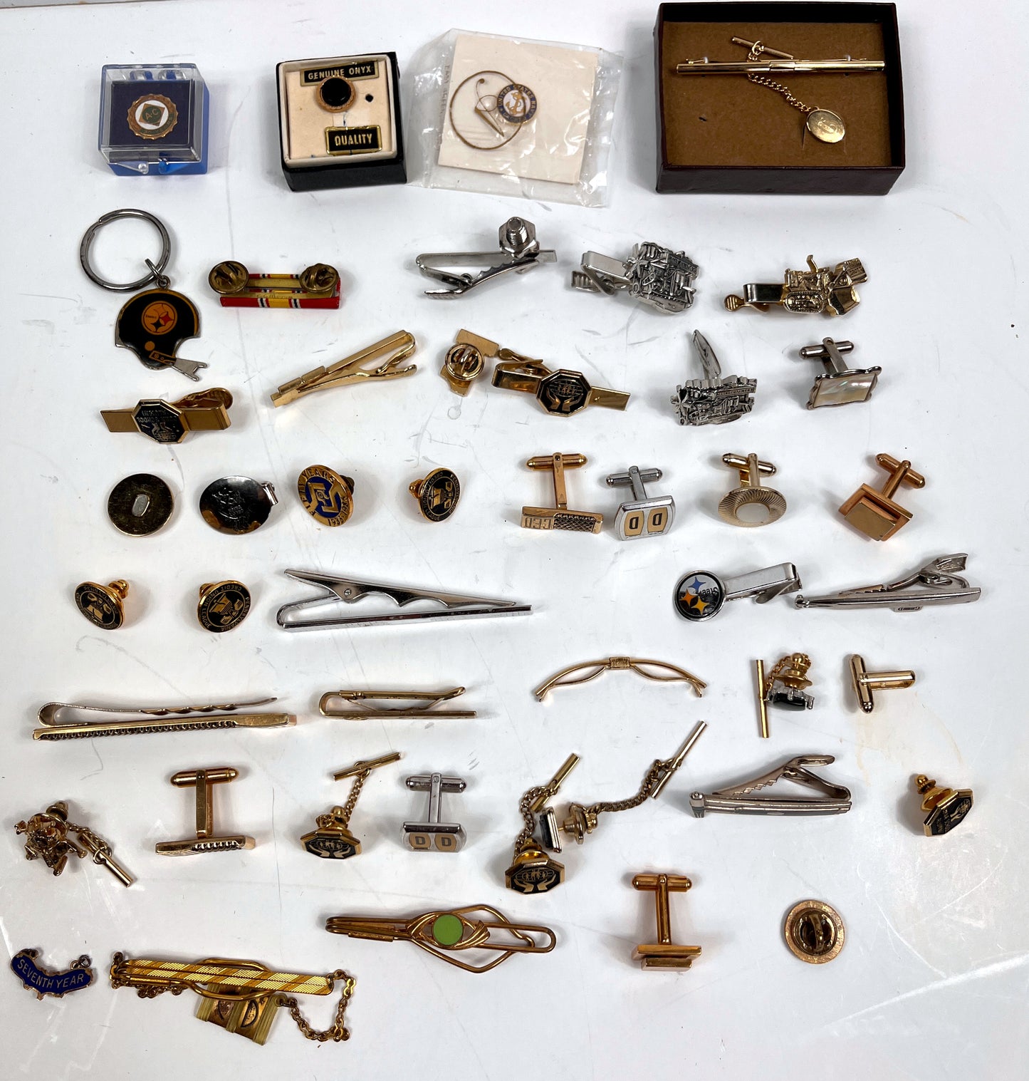 Vintage Mens Estate Jewelry Lot - 40+ Pcs Cufflinks, Tie Bars, Pins, Steelers