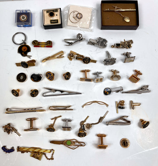 Vintage Mens Estate Jewelry Lot - 40+ Pcs Cufflinks, Tie Bars, Pins, Steelers